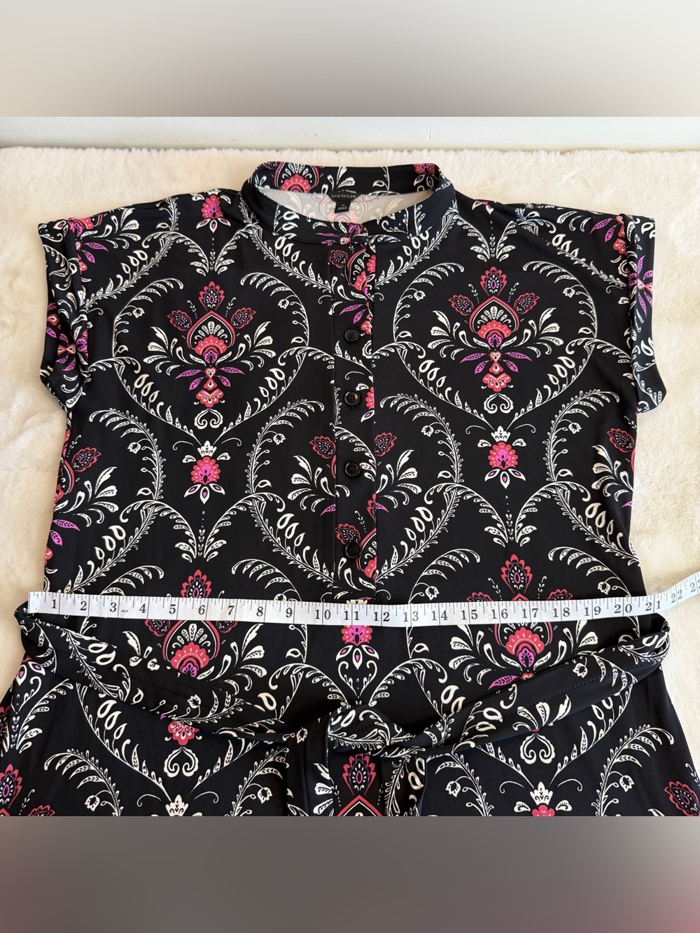 Ann Taylor Floral Knit Belted Shirt Dress Midi Black Pink Paisley Women’s XL - Picture 11 of 13